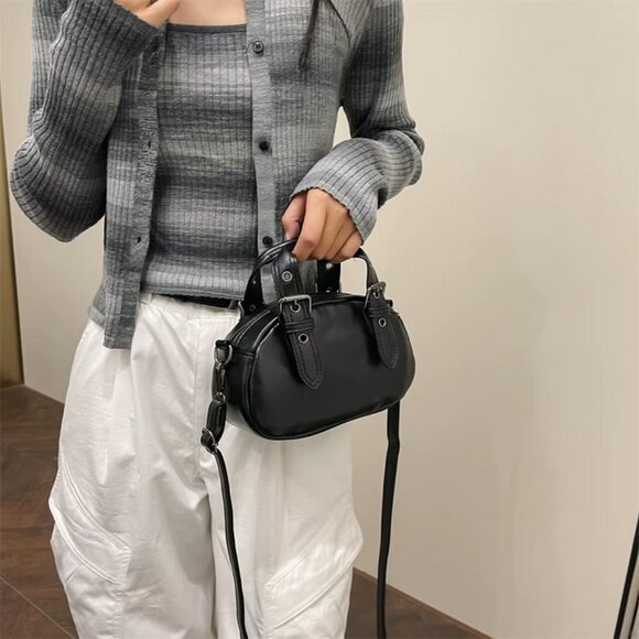 Retro PU Leather Rivet Crossbody Top Handle Mini Saddle Bag 3 Colors - Picture 7 of 16